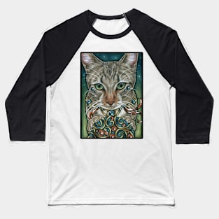 Cosmos Cat with Toy - Black Outlined Design Baseball T-Shirt